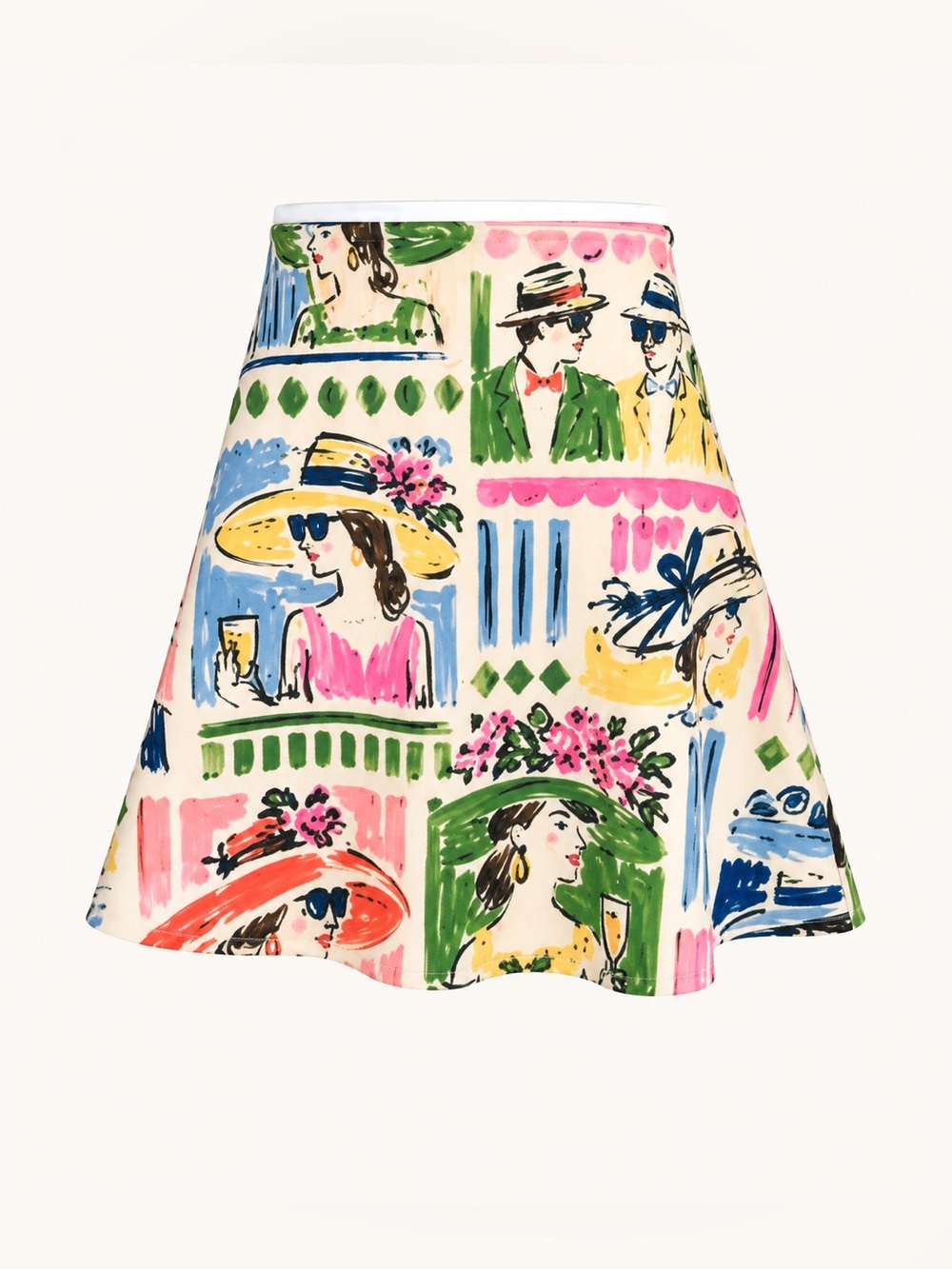 Kentucky Derby Race Day Illustrated Hat Ladies Flared Skirt Equestrian